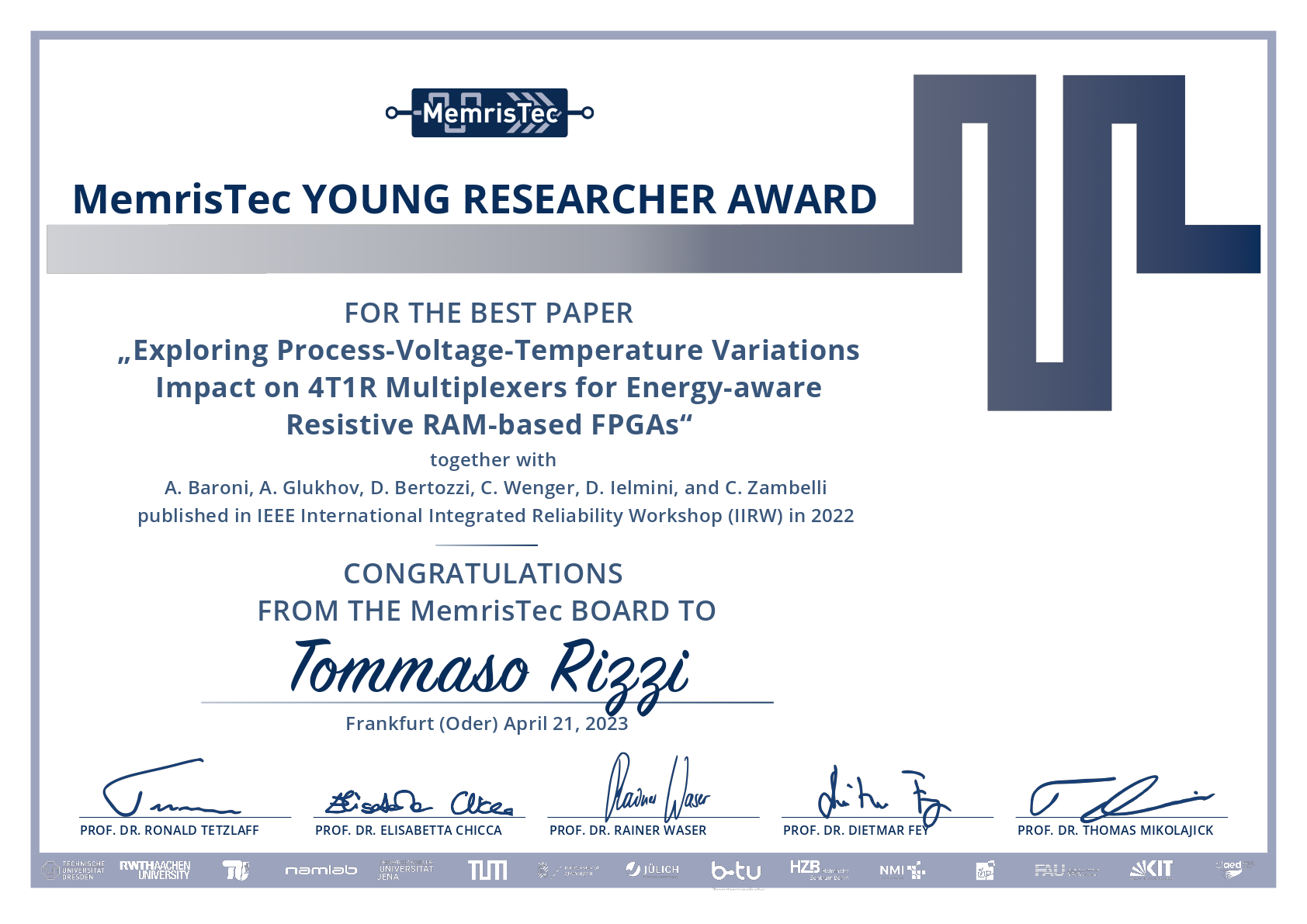 Young Researcher Award Tommaso Rizzi