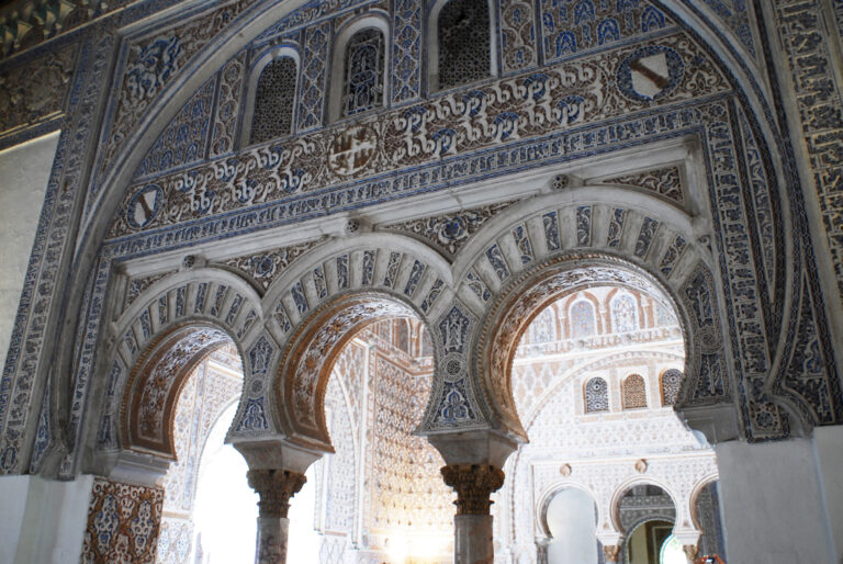 Moorish Palace Arches in the Alcazar in Seville (UNESCO World Heritage Site). Seville, Andalusia, Spain, Southwestern Europe.